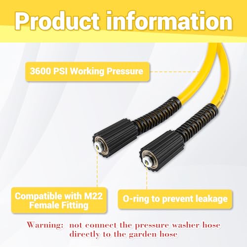Tool Daily Pressure Washer Hose 15M/50 FT X 1/4", Power Washer Replacement Extension Hose with M22 14mm Fitting, Kink Resistant, 3/8" Quick Connect Kit for Gas & Electric Pressure Washer, 3600 PSI - Image 2