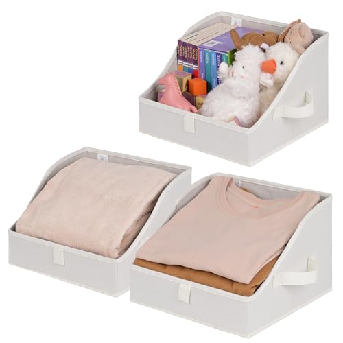 GRANNY SAYS Closet Storage Bins, Clothes Organizer and Storage Bins, Trapezoid Storage Boxes with Handles, Storage Baskets for Shelves, Pearl White, Medium, 3-Pack