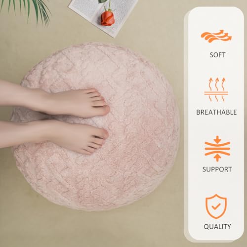 Round-Stuffed-Pouf-Ottoman-for-Foot-Rest-Faux-Fur-Poufs-with-Foam-Chunk-Filling-Storage-Ottoman-Pouf-Foot-Stool-Cushion-20-X-15-InchFloor-Poufs-Foot-Rest-for-Living-Room-Bedroom-Home-Decor-Pink Round Stuffed Pouf Ottoman for Foot Rest Faux Fur Poufs with Foam Chunk Filling Storage Ottoman Pouf Foot Stool Cushion 20 X 15 InchFloor Poufs Foot Rest for Living Room Bedroom Home Decor Pink