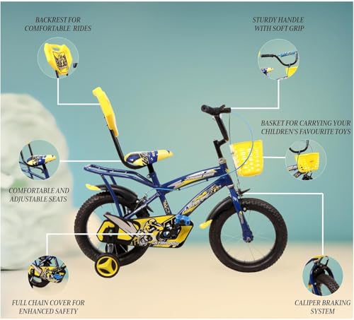 Image of JUNIOR KID 14T PRO Ultra Cycle for Kids | Rigid Bicycle for Kids with Training Wheels |Kid Cycle for 2-5 Years of Children, 8 Inches Navy