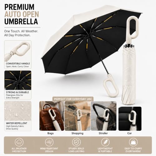Image of Vasukie Compact Travel Umbrella with Ergonomic C-Shaped Handle, Wind Resistant Folding Umbrella for Men & Women, Lightweight Portable Umbrella for Travel, Office & Daily Use