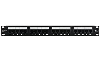 لوحة توصيل UTP Cat 6 ذات 24 منفذًا، 110 IDC، لوحة توزيع شبكة مميزة باللون الأسود بدون شريط خلفي