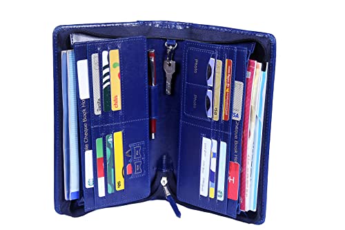 Image of Sukeshcraft Cheque Book Holder for 8 Cheque Books | Multi-Pocket Rexine Organizer I Locker Key Holder | Handy 6.25 x 10.80 x 1.80 inch. Size (Rexine - Blue)