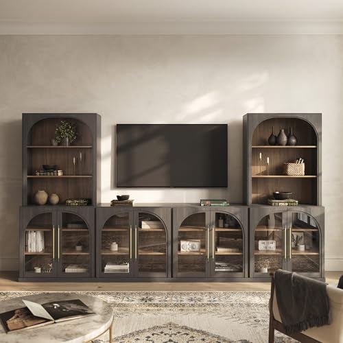 Image of BELLEZE Jagger 130 inch Wall Unit 6-Piece Modular TV Stand - Ebony