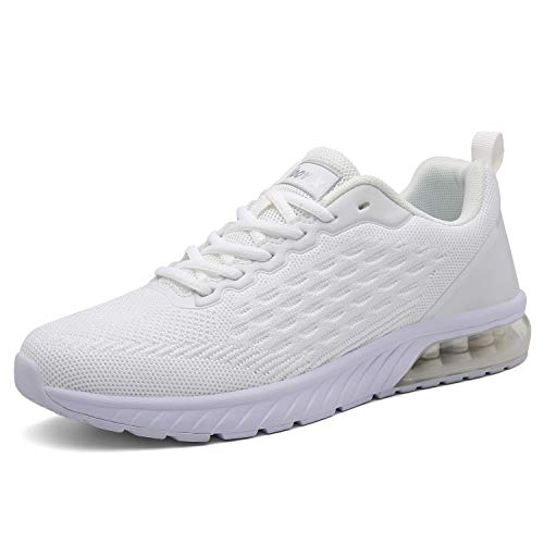 Voovix Zapatillas Running para Hombre Aire Libre y Deporte Zapatos Casual Transpirables Gimnasio Correr Sneakers(Blanco,42)