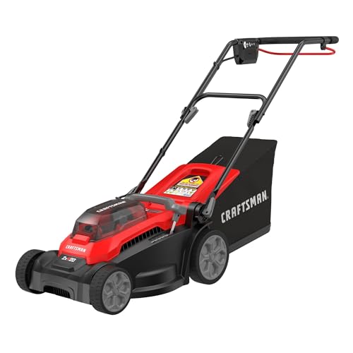 CRAFTSMAN Push Mower 15 in, 2 x 4 Ah V20 Batteries and 2 Chargers Included, Up to 45 Min of Runtime, Lightweight, Easy to Maneuver Electric Lawn Mower Cordless with Grass Bag (CMCMWP120M2)