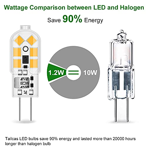 G4 Ledlamp, warmwit, 1,2 W, 12 V, G4, vervanging voor 10 W halogeenlampen, 120 lm, 3000 K, 360 graden, 12 V, AC/DC… - Afbeelding 4