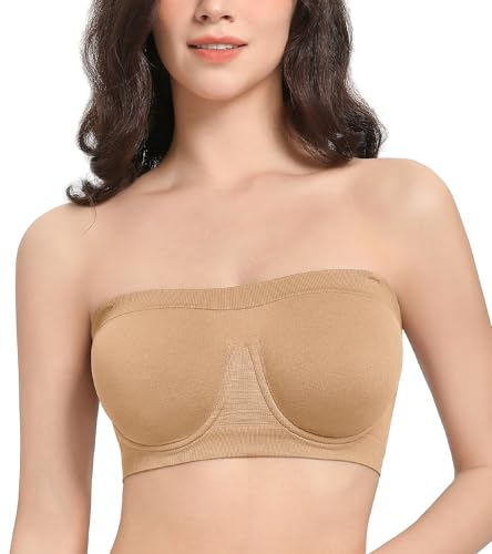 Lemorosy Women's Non Padded Underwire Strapless Bra Multiway Bandeau Tube Top Bralette (Beige,L) - Image 5