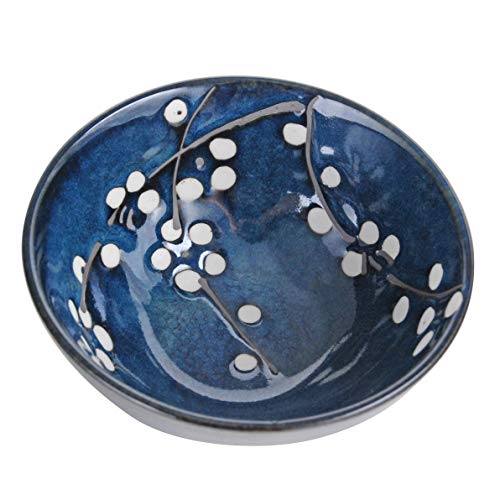 Hinomaru Collection Japanese Traditional Porcelain 4.5" D Rice Bowl Set Of 4 Cherry Blossom Sakura Assorted Colors Decorative Tableware Multi Purpose (Indigo Blue) #TOP2