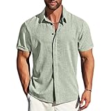 OLKBV Camisas De Manga Corta con Botones para Hombre,Hombre Camisa Casual Manga Corta con Botones Ocultos,Adecuada para...