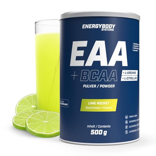 Energybody EAA Pulver mit BCAA 500g Lime Rocket - EAAs Pulver mit L-Arginin & L-Citrullin- alle 8 essentiellen EAA Aminosäuren - vegan & zuckerfrei