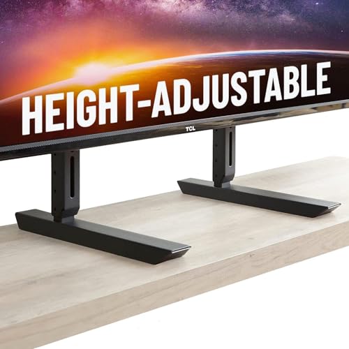 ECHOGEAR Universal Large TV Stand – Height Adjustable Base for TVs up to 77″ – Wobble-Free Replacement Stand Works w/Any TV Including Vizio, TCL, Samsung & More – Flat Design Compatible w/Soundbars