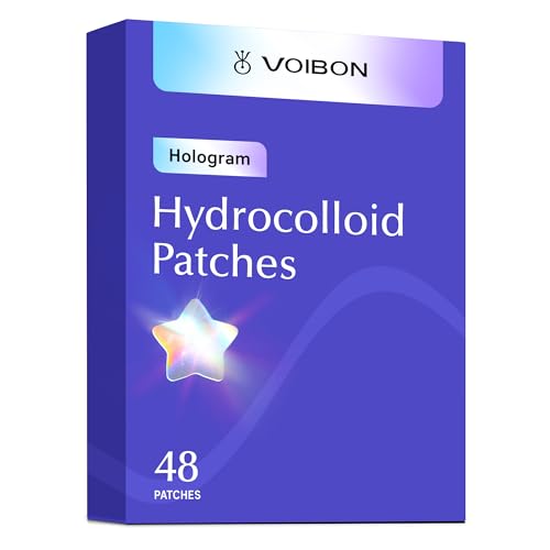Voibon Hologram Pimple Patches for Face, Cute Hydrocolloid Acne Patches, Salicylic Acid & Tea Tree Colorful Star Spot Stickers,Zits & Blemish,Blue Star Zit Patches,12MM (48 Count)