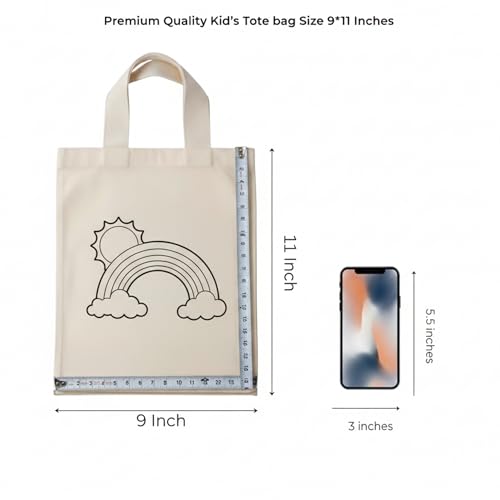 Image of (Pack of 10)- DIY Eco-Friendly Canvas Tote Bags for Kids- Pre-Outlined Designs for Painting | Perfect Return Gift for Kids Birthday Party | Reusable Cotton Bags (Includes Paint and Brush) Brand: Generic (Design-2 with Paint and Brush)