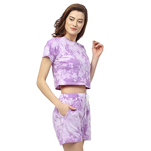 Image of Rigo Printed Waffle Knit Tie & Dye Top and Shorts Co-ord Set for Women | Half Sleeves & Sleeveless Co-ords Set for Women | Stylish Dresses for Women | Night Wear, Beach Wear, Vacation Wear Outfit