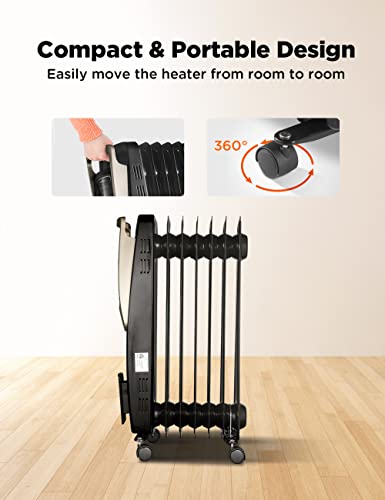 Pelonis Oil Filled Radiator Heater Luxurious Champagne Portable Space Heater With Programmable Thermostat, 10H Timer, Remote Control, Tip Over&Overheating Functions, Quiet Heater For Home Office #TOP5