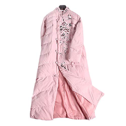 Doudoune femme ultralégère longue et chaude veste brodée style chinois randonnée