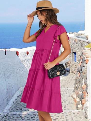 Image of ANRABESS Womens Summer Dress Ruffle Sleeve V Neck Midi Dresses Fashion Casual Fit Flowy Tiered Boho Beach Vacation Sundress