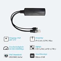 REVODATA 2.5G Micro USB PoE Splitter 5V/2.4A, PoE zu Micro USB 5V/2.4A 12W Ausgang, 2.5Gbps Gigabit Ethernet Kompatibel IEEE802.3af/at, Plug and Play für Smart Home – Ansicht 3
