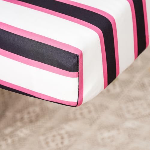 Image of KAREVER Stripes Toddler Bedding Set Pink Apple Print 4 Pieces Crib Bed Set Kids White Pink Striped Comforter Set