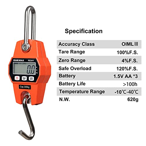 Reshy Digital Hanging Scale 660Lb/300Kg Cast Aluminum Case Waterproof Fish Scale Handheld Crane Scale Luggage Scale For Garage Farm Hunting Fishing Outdoor(Orange) #TOP5