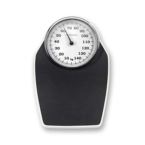 medisana PSD mechanische Personenwaage bis 150 kg, Körperwaage analog, Retrowaage im klassischem Design und großer Skala in frustfreier Verpackung und verstärkter Glasabdeckung