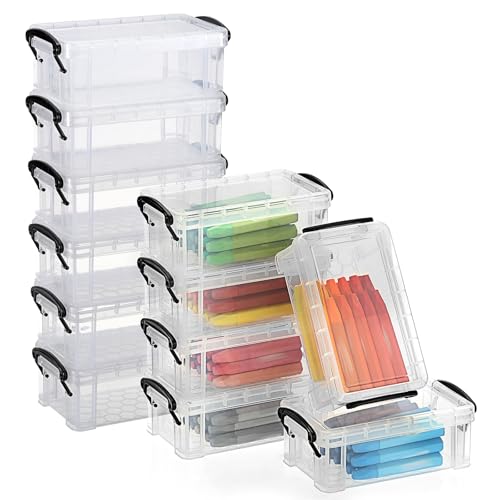 Image of 12 PCS Clear Plastic Crayon Boxes with Snap Lids, Small Crayon Storage Box Stackable Crayon Container Box Multipurpose Mini Storage Container for Crayons, Chalks, Paper Clips and More
