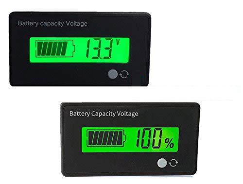 Battery Capacity Fuel Gauge Battery Monitor, HoneyCare Programmable Battery Level Voltage Meter Gauge 12V 24V 36V 48V 60V 72V 84V Lead Acid/3S-22S Cell Lithium Battery Meter (Green LCD Fuel Gauge)