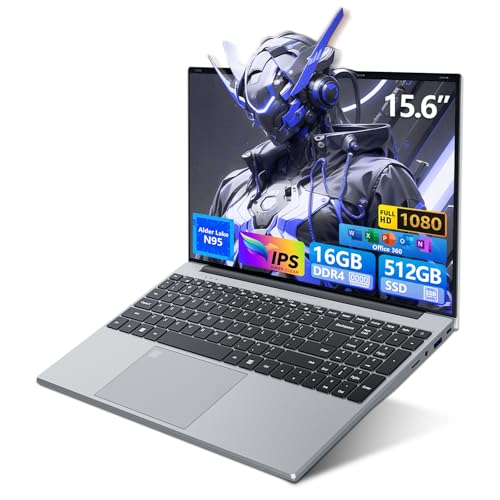 15,6 Pollici Portatile PC 16GB RAM DDR4 512GB SSD Office 365 Notebook Win 11 Alder Lake-N95 Processore (fino a 3,4 GHz) Studenti e Uffici Dotato Touch ID WiFi BT HDMI USB 3.0 Tastiera Full-Size
