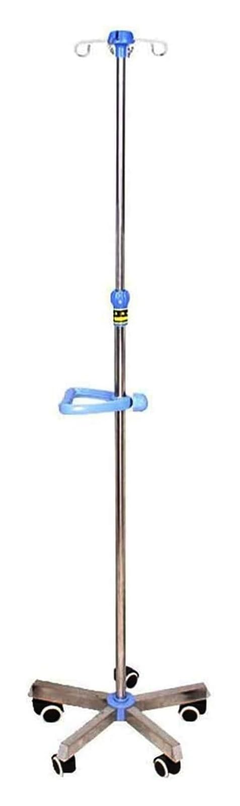 Przenośny stojak IV z kółkami, regulowana wysokość 109-210 cm drążek, 4 haczyki, stojak rolkowy ze stali nierdzewnej do szpitala, opieki domowej, z podłokietnikami