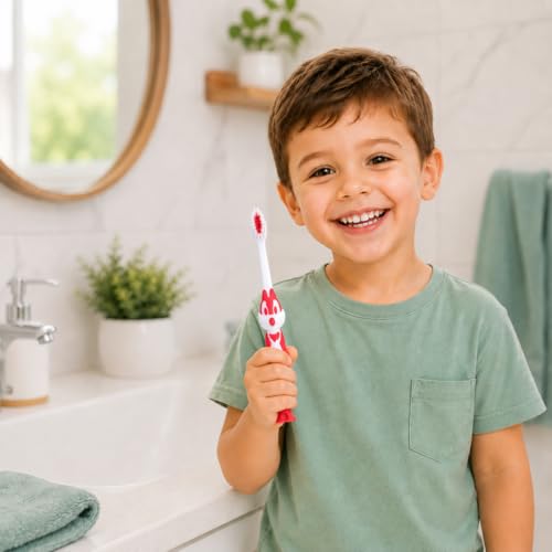 Image of Toothbrush for Kids with Ultra Soft Bristles for Oral Cleaning, Suitable For 2-12 Years Toddlers, Fox Design, Red, Pack of 1