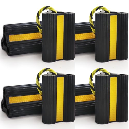 WECARLLE Wheel Chocks for RV Trailers 4Pair/8Pack with Rope, Rubber Tire Chocks Block Stopper with Reflective Strips for Camper Truck Car Wheel Immobilizers & Chocks, Travel Trailer RV Accessory