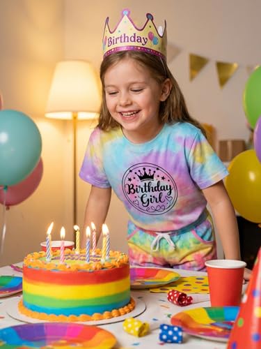 Image of YHHR Birthday Girl Shirt Tie Dye Girls Birthday Shirts 7-14 Year Kids Tops | Girls Birthday T Shirt, Cute B-Day Gifts Party Tops ,Birthday Outfits ,Letter Print Tees ,Graphic Short Sleeve Tee Tops