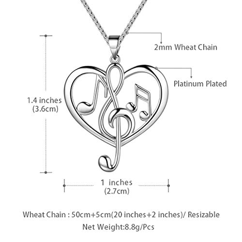 Beautlace Women's Musical Note Necklace Silver Plated Love Heart Treble Clef Music Note Pendant Jewelry Gifts For Music Lover Kp0057W #TOP5