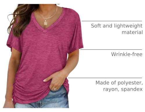 Image of WIHOLL Womens Summer T-Shirts Short Sleeve V Neck Dolman Tops with Side Shirring Loose Fit Shirts Spring Fashion