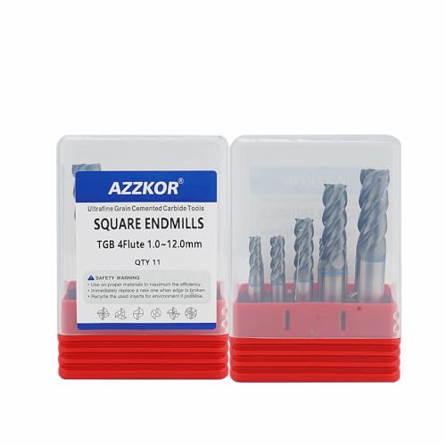 Image of Carbide Square EndMill HRC65 Double Edge 4 Flute TiSiN Coating Tungsten Steel Color-Ring Milling Cutter for Metal Steel TGB Series 11pcs Set