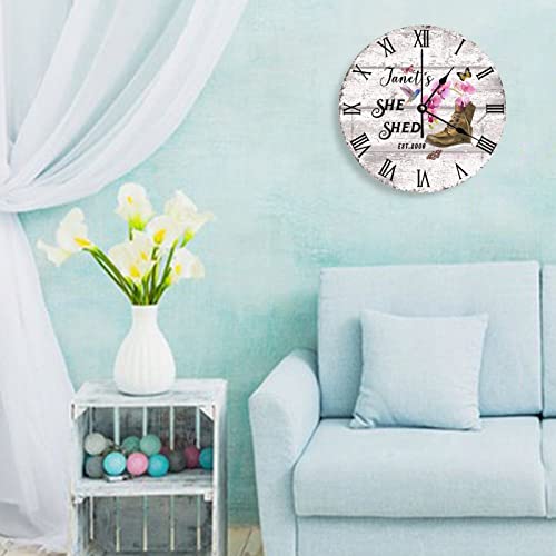 Horloge murale personnalisée She Shed fleurie 38 cm, pendule décorative à piles pour cuisine - 5