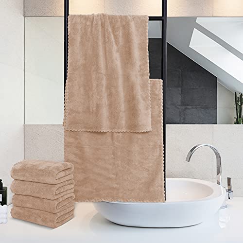 Moonqueen 6 Pack Premium Hand Towels - Quick Drying - Microfiber Coral Velvet Highly Absorbent Towels - Multipurpose Use As Hotel, Bathroom, Shower, Spa, Hand Towel 16 X 28 Inches (Brown) #TOP2