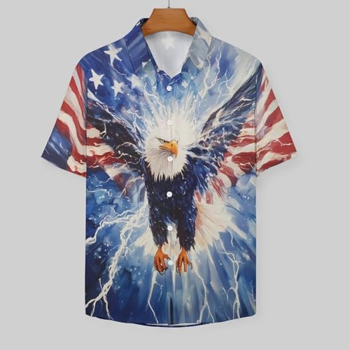 Men's American Flag Button Down Shirt Casual Eagle Hawaiian Shirts Patriotic Short Sleeve2