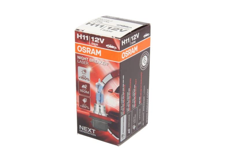 2 x Osram H11 55 W 12 V PGJ19-2 Night Breaker Laser + 150% Next Generation 64211NL-HCB Blanco claro Blanco Repuesto Faros Halógenos Auto Lámpara – Certificado E