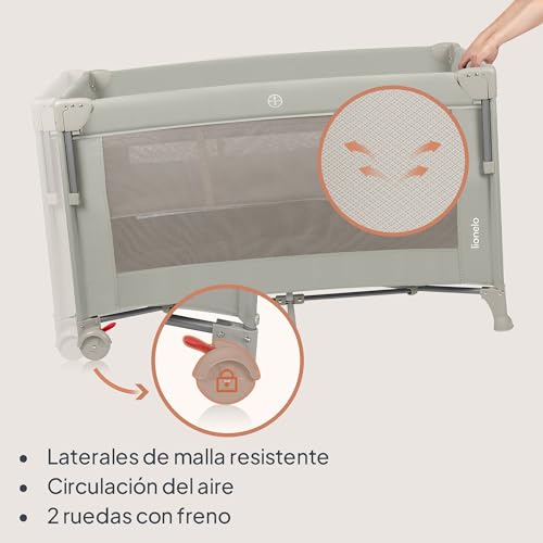 Miniatura 7 de Lionelo Ellen Cuna De Viaje 3 En 1 De 0 A 3 Años, Cuna Colecho Para Recién Nacidos Y Mayores Hasta 15 Kg, 2 Alturas De Colchón, Correas De Amarre, Entrada Lateral Con Cremallera, 2 Ruedas Bolsa