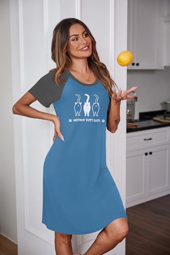 Image of Ekouaer Womens Nightgown Short Sleeve Night Dress Printed Sleepwear Soft Sleep Shirt S-3XL