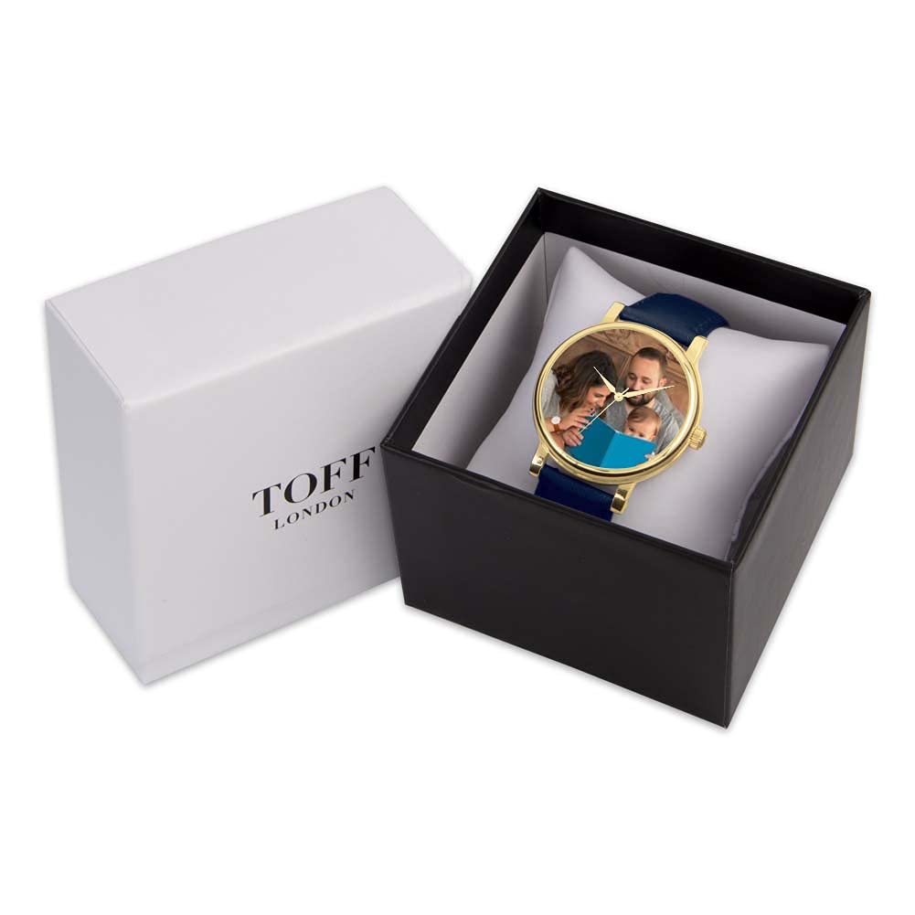 Regalos fotográficos Personalizados para Mujer, Pantalla analógica, Reloj con Movimiento de Cuarzo japonés con Caja Dorada, Reloj Grabado a Medida