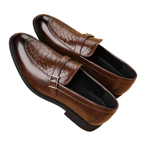 Mens Leather Printed Chunky Heel Loafers Fashion Metal Buckle Comfortable Slip On Round Toe Dress Shoes for Work Office Wedding Business Casual3