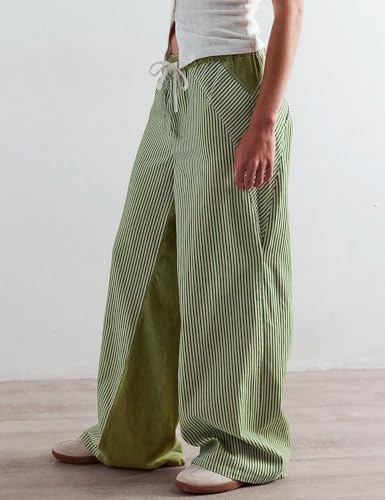 Yimoon Y2K Striped Pants for Women Low Rise Drawstring Pull On Jeans Casual Baggy Wide Leg Trousers 2025 Trendy3