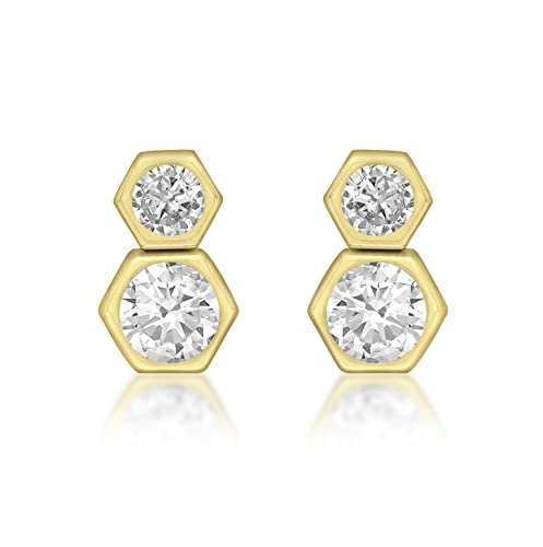 Boucles d'oreilles puces double hexagone en or jaune 9 ct pour femme
