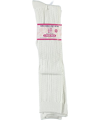 BLUE HEAVEN Girls' 3-Pack Cable Knee Socks - white, 8-92