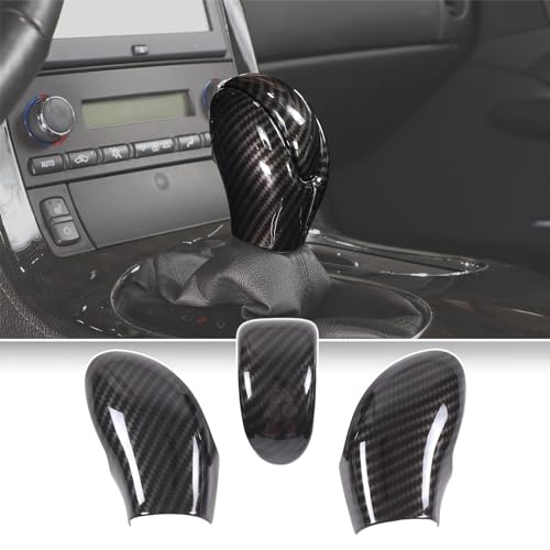 Qiosreui Center Console Gear Shift Head Cover Trim for Chevrolet Corvette C6 2005-2013, Car Shifter Gear Hand Brake Protection Cover, Auto Gear Shift Knob Cover, ABS (Type A_Carbon Fiber Texture)