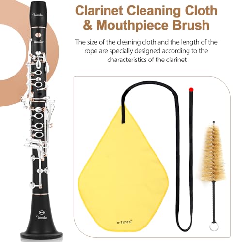 image for e-Times Clarinet Cleaning Kit, Clarinet Cleaning Cloth & Swab Suitable