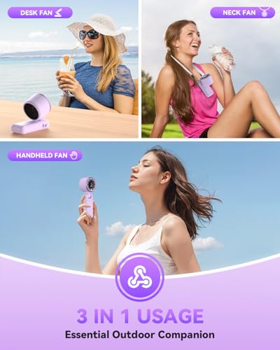 Image of PlayHot Portable Handheld Turbo Fan, Travel Essentials, Gifts for Women /Men | 5-Speed, Up to 12H, 10m /s Airflow, USB-C Rechargeable, LED Display, 3-in-1 Foldable Personal Fan for Cruise, Beach, Vacation